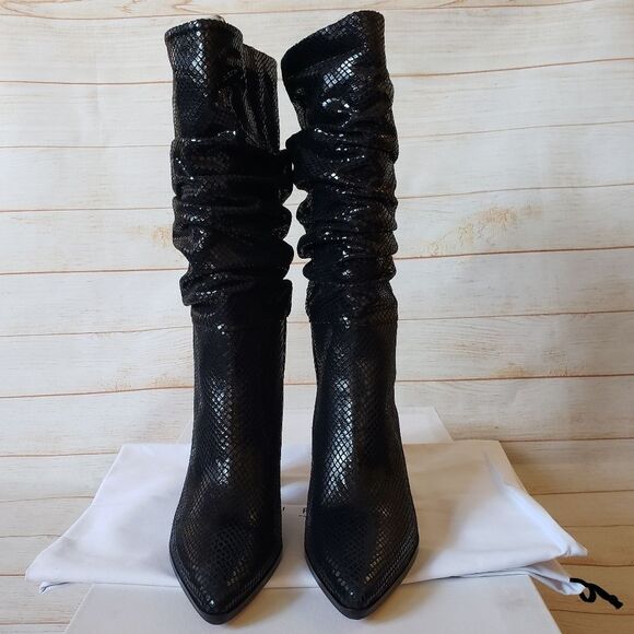 IRO Paris Yasur Gathered Snake Effect All Leather Slouchy Boots Black Size 39 - Picture 2 of 15